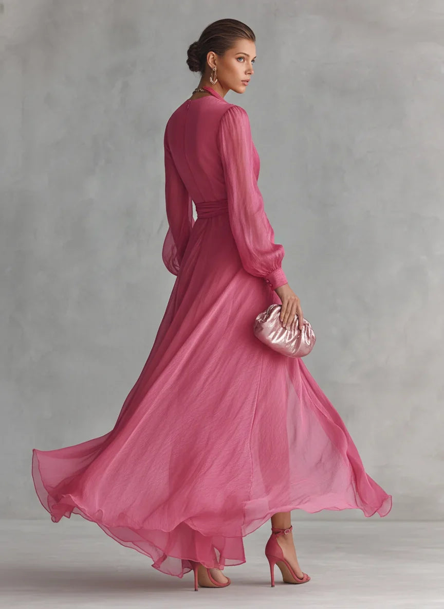 Mercedes | V-Neck Chiffon Maxi Dress