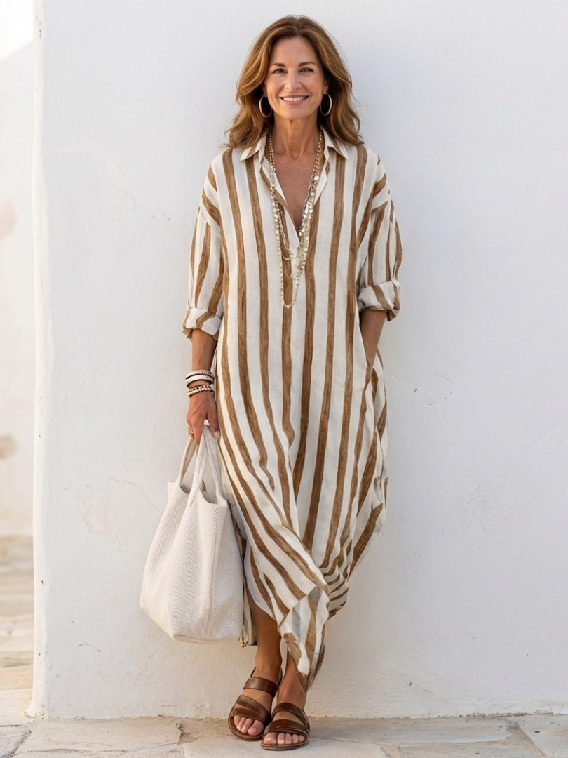 Naomi™ | Effortless Striped Midi Dress