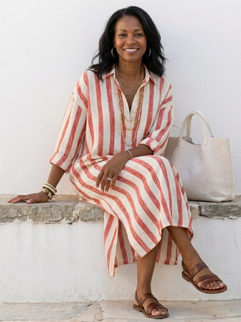 Naomi™ | Effortless Striped Midi Dress
