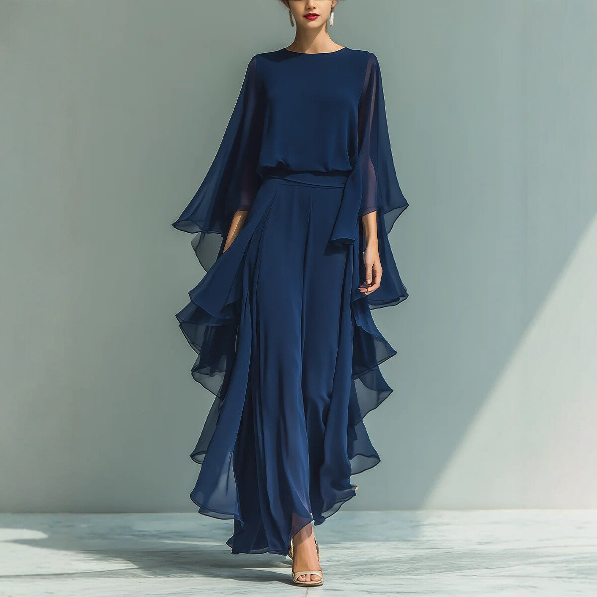 Adeline | Two-Piece Ruffle-Sleeve Crepe Set