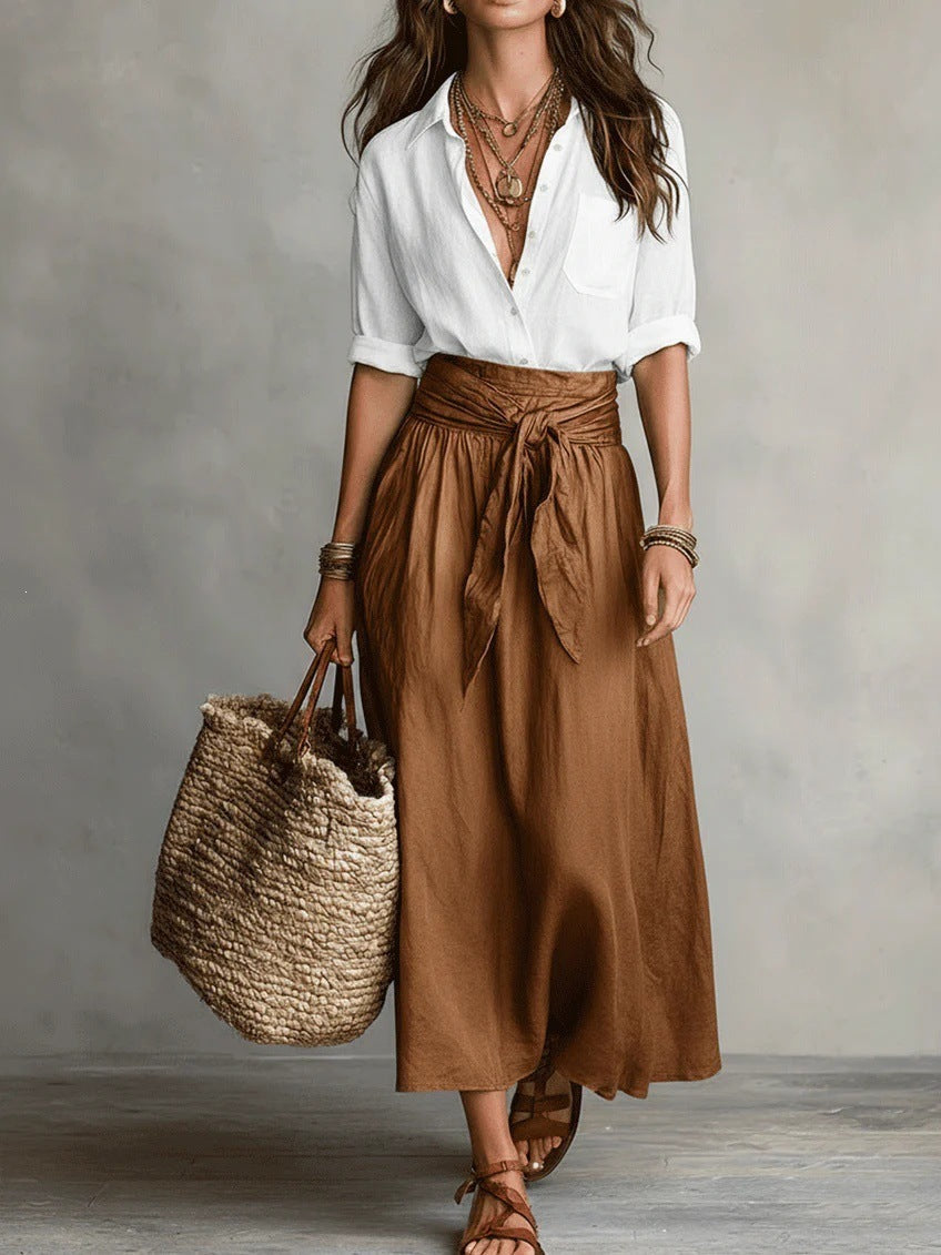Vera™ | Elegant Black Top & Olive Green Midi Skirt Set