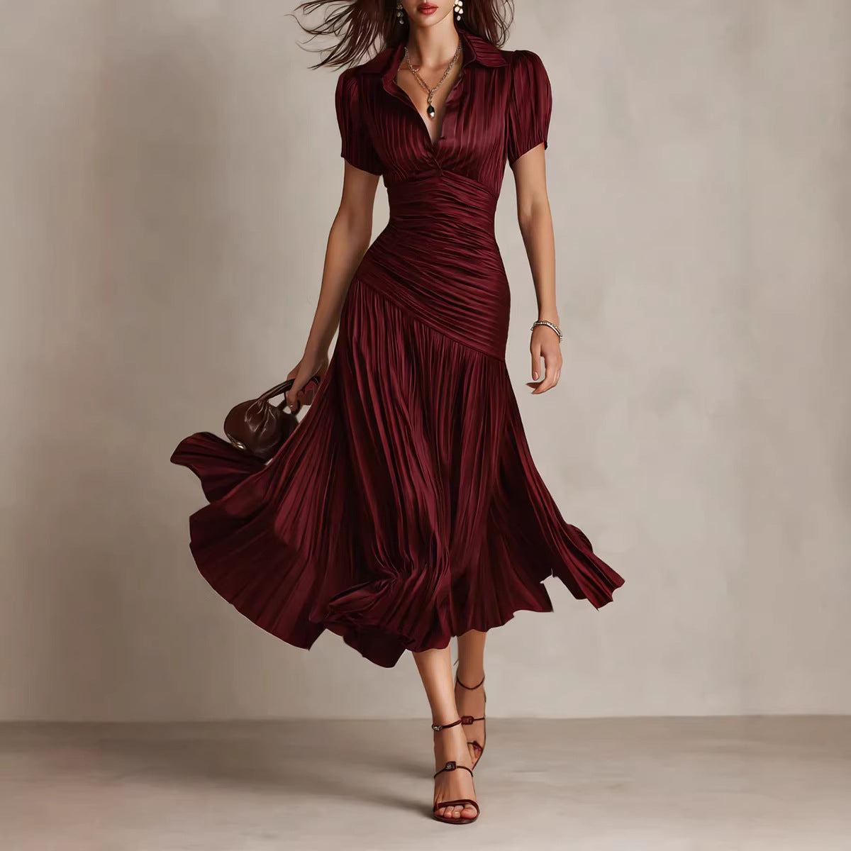 Giuliana | Pinstripe Pleated Midi Dress