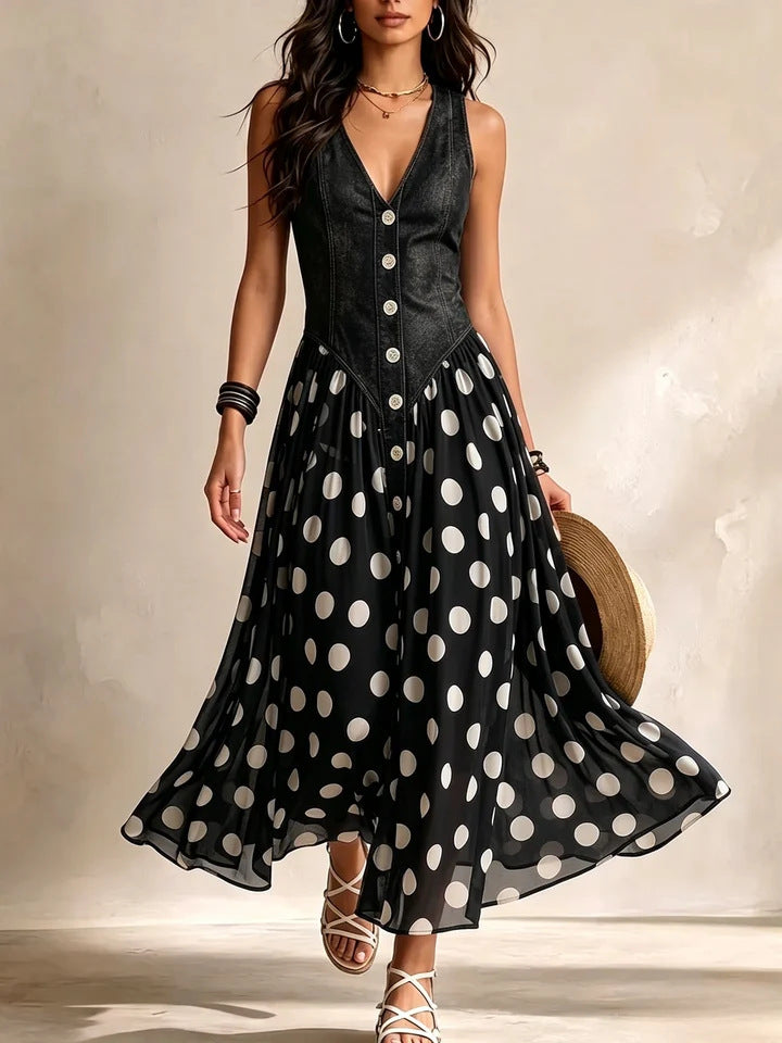 Elena | Denim Polka Dot Dress