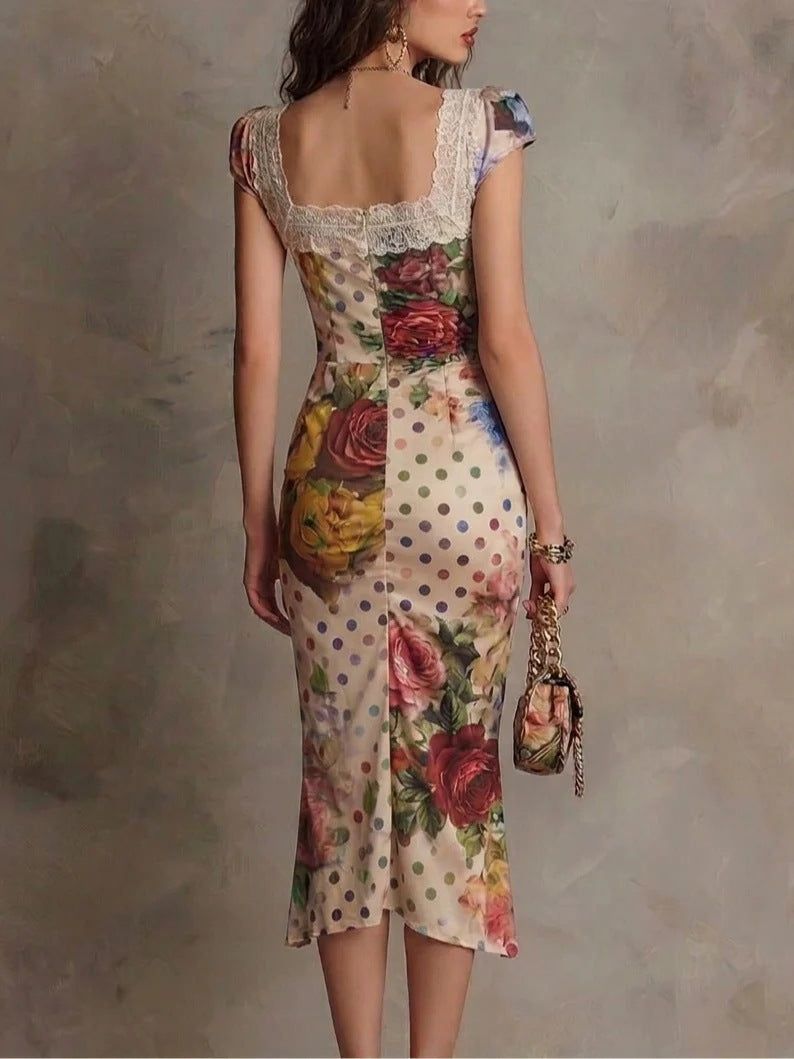 Rosalind | Mixed Print Bodycon Midi Dress