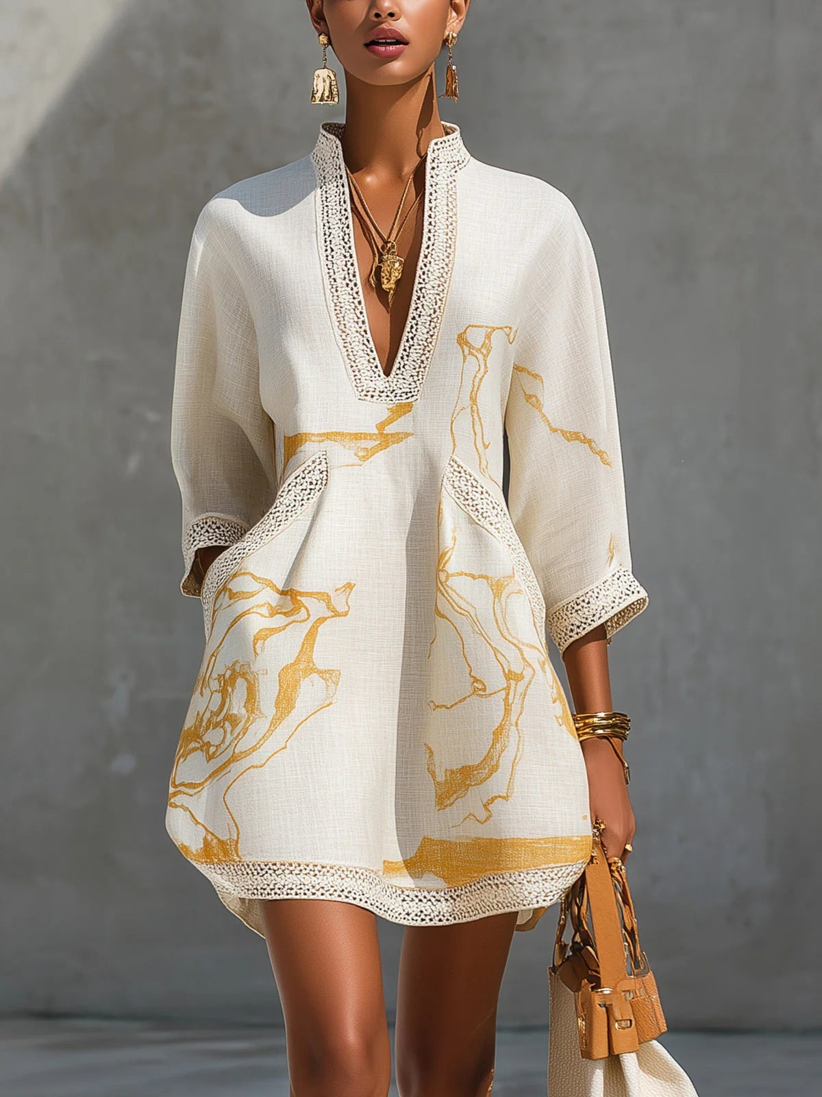 Lucienne™ | Marble Print Linen Blend Dress
