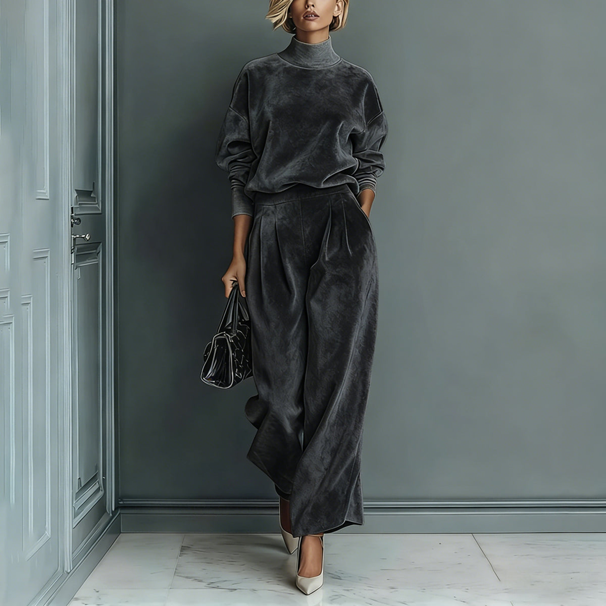 Théa | Velvet High-Collar Set