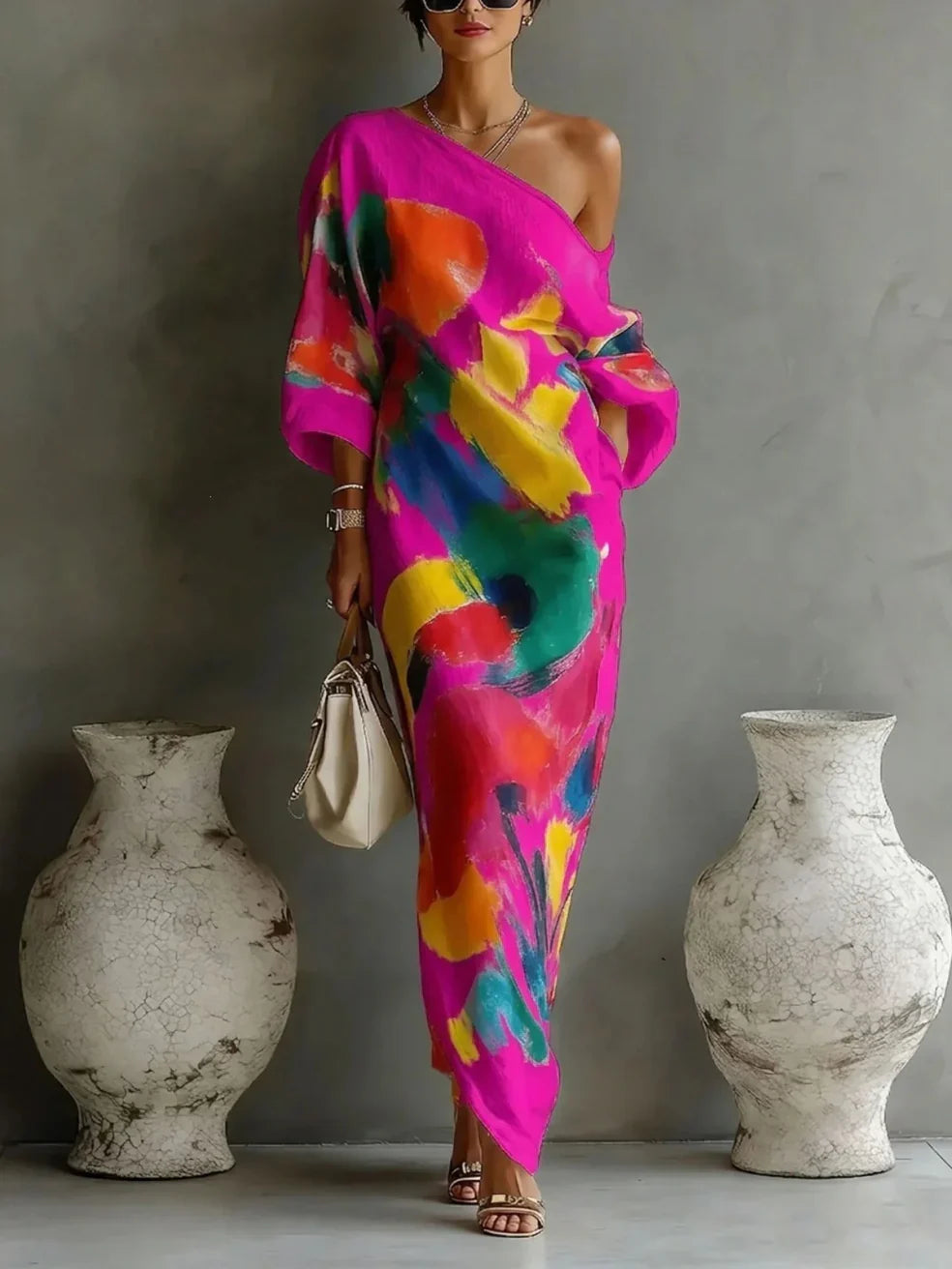 Solène™ | Abstract One-Shoulder Maxi Dress