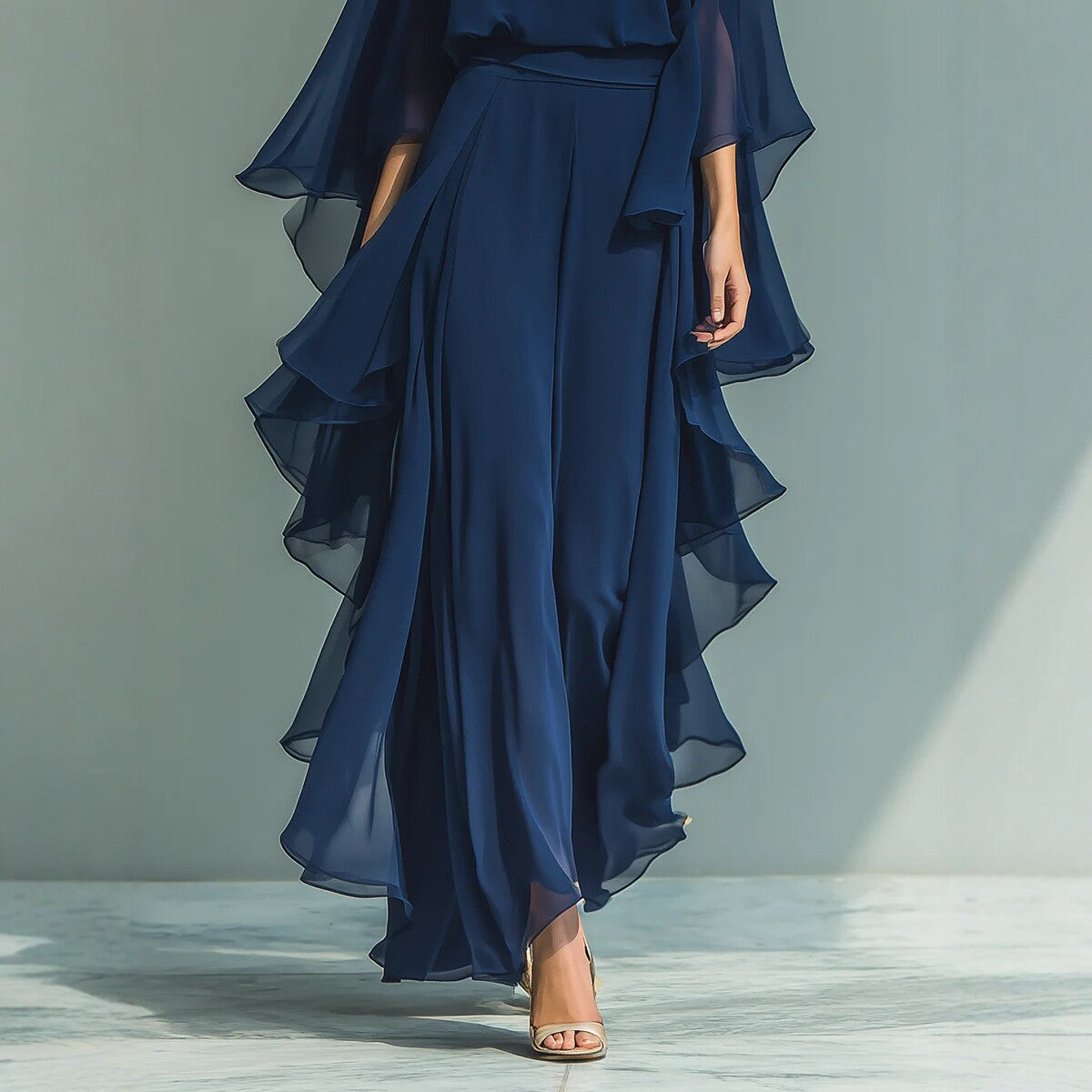 Adeline | Two-Piece Ruffle-Sleeve Crepe Set