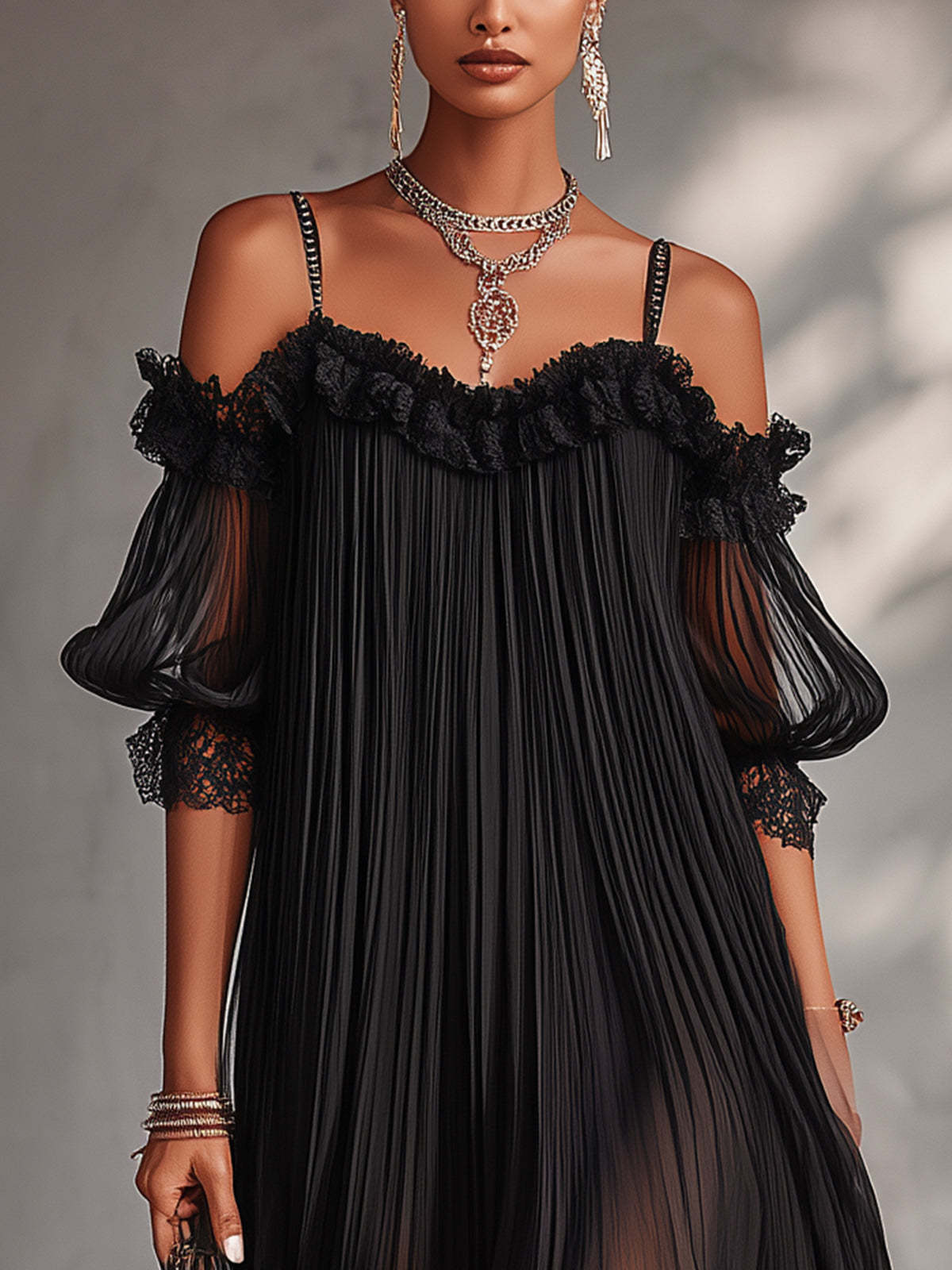 Elowen™ | Elegant Pleated Lace Dress
