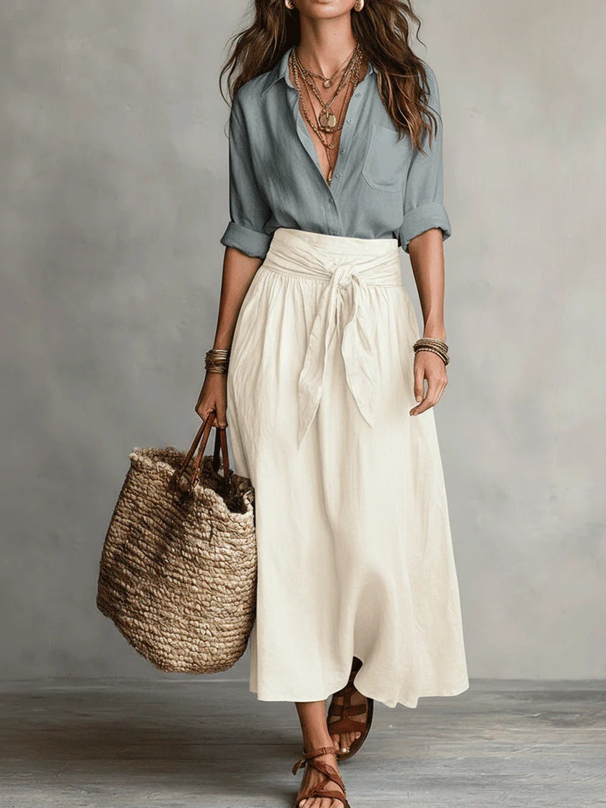 Vera™ | Elegant Black Top & Olive Green Midi Skirt Set