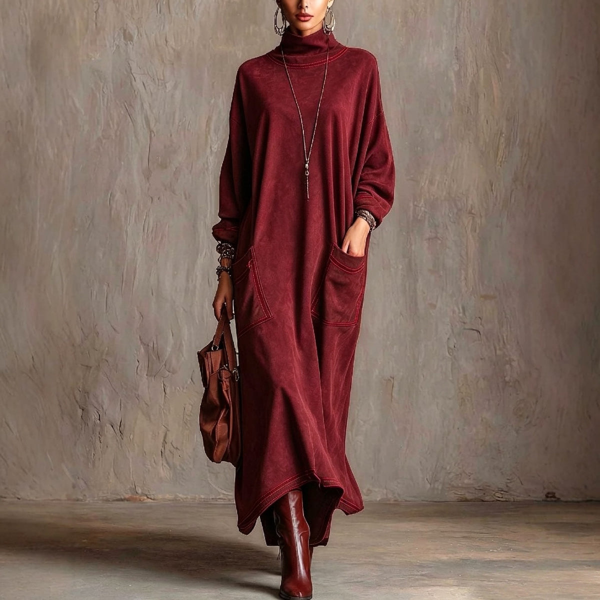 Rossana | Contrast Stitch Maxi Dress with Pockets