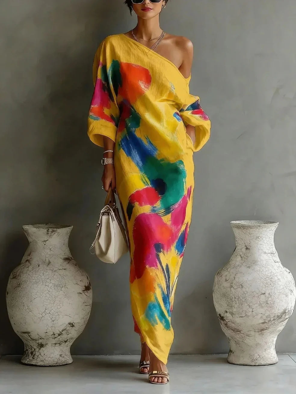 Solène™ | Abstract One-Shoulder Maxi Dress