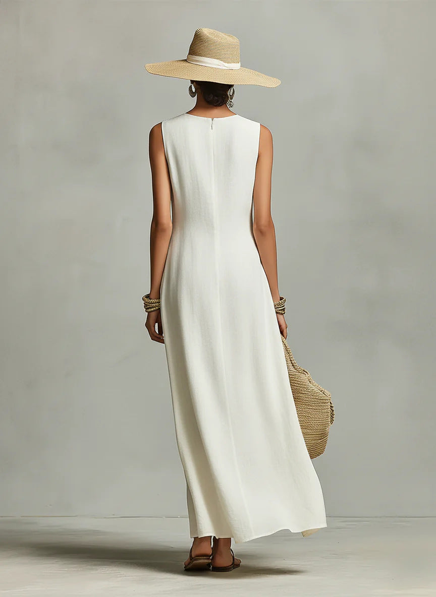 Nadia | Ivory Draped Asymmetric Maxi Dress