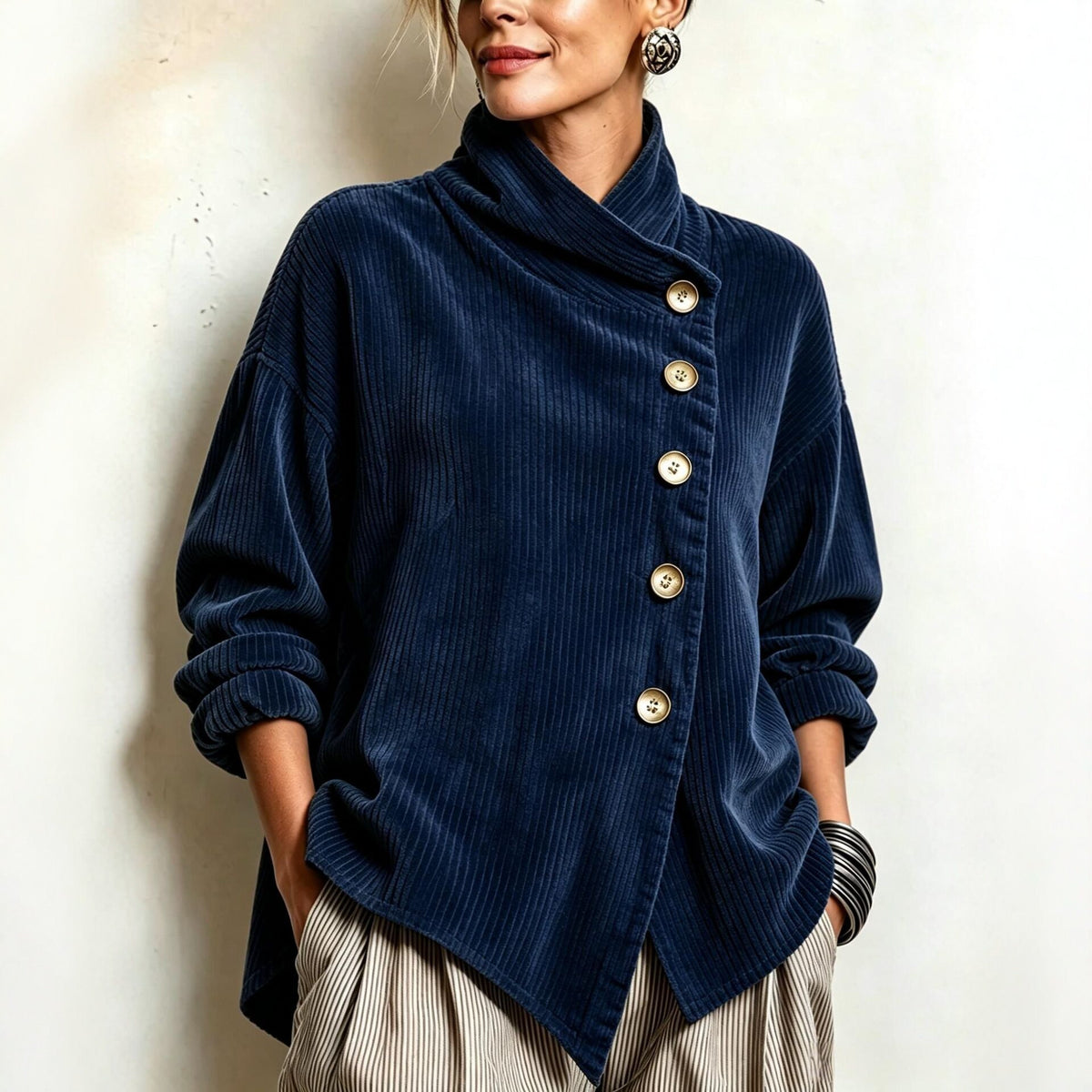 Sandra | Oversized Asymmetric High Neck Jacket