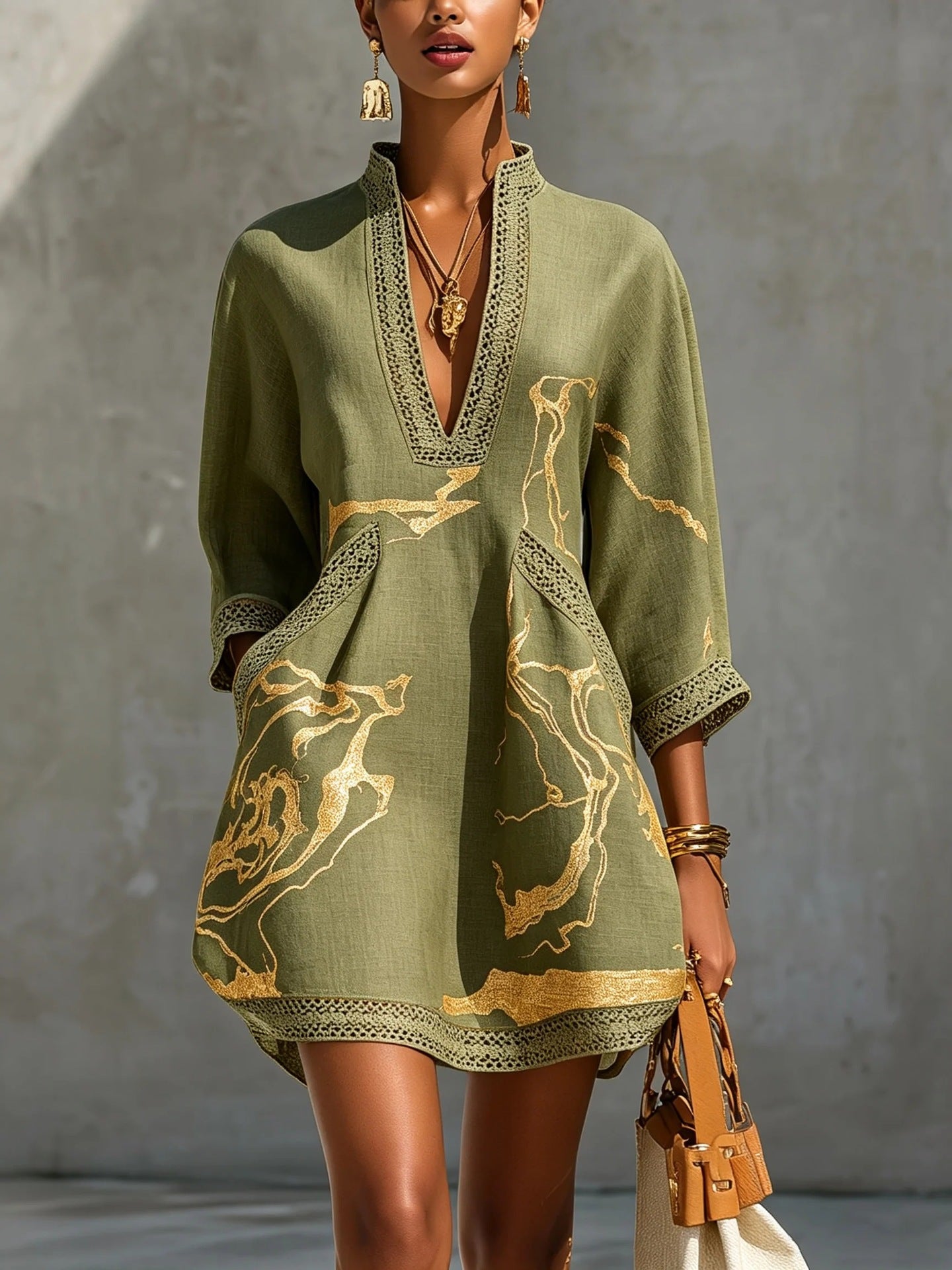 Lucienne™ | Marble Print Linen Blend Dress