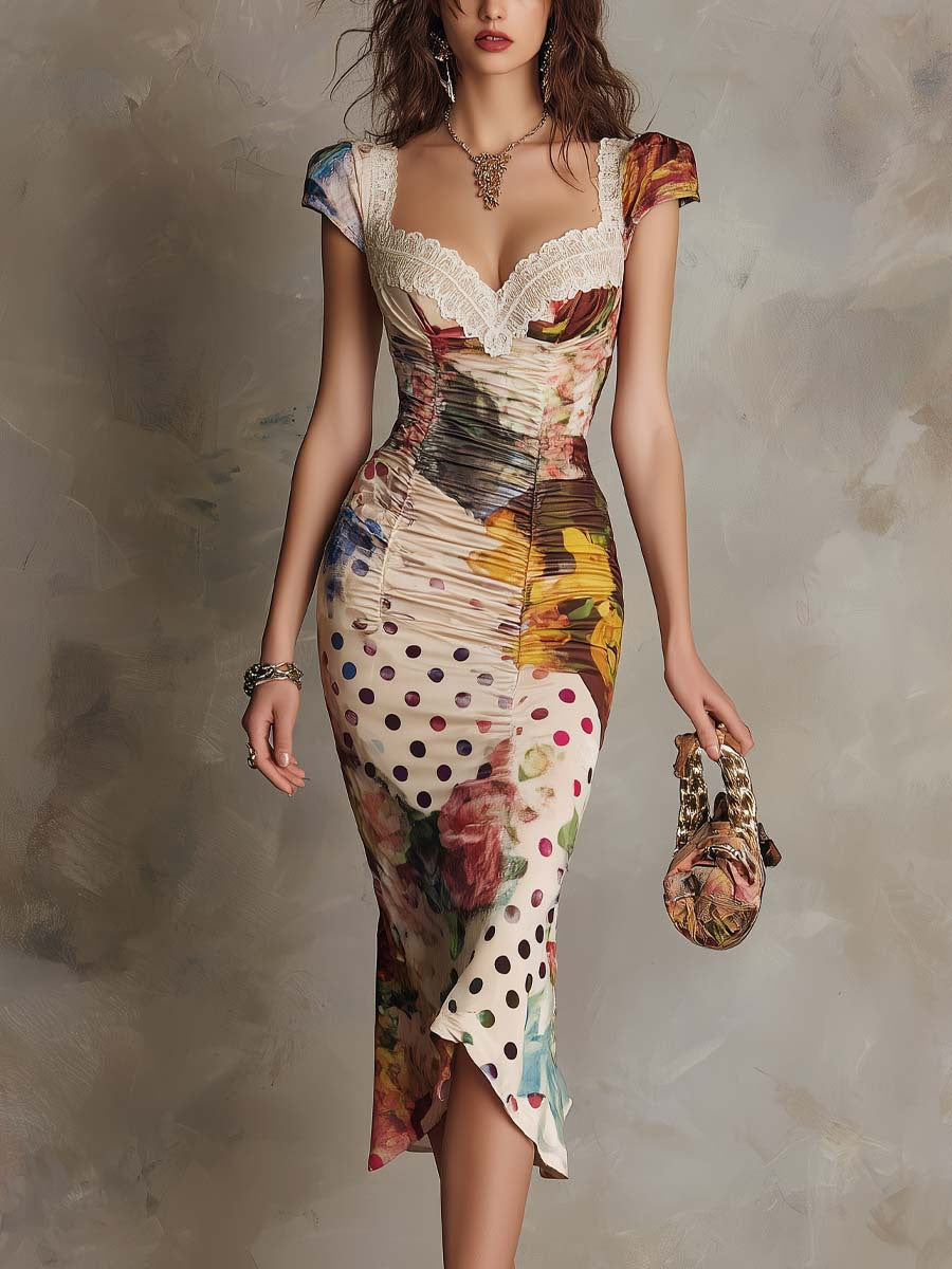 Rosalind | Mixed Print Bodycon Midi Dress