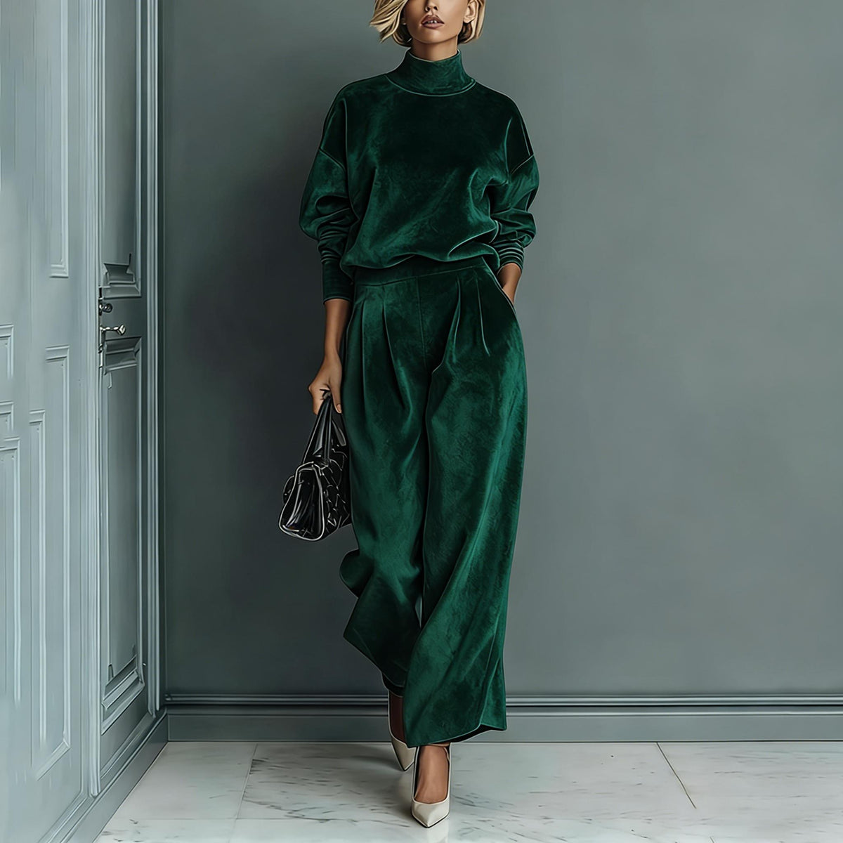 Théa | Velvet High-Collar Set