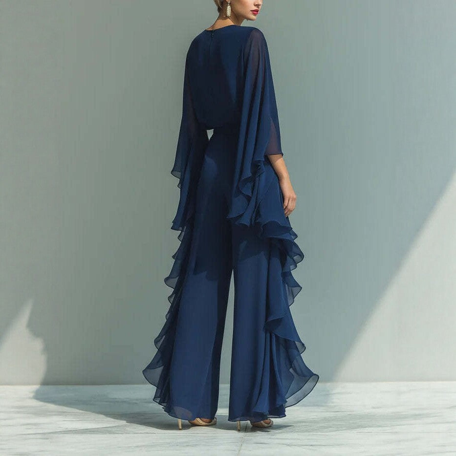 Adeline | Two-Piece Ruffle-Sleeve Crepe Set