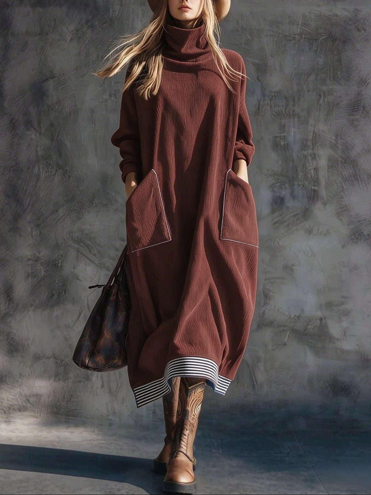Winifred | Vintage High Collar Midi Dress with Pockets