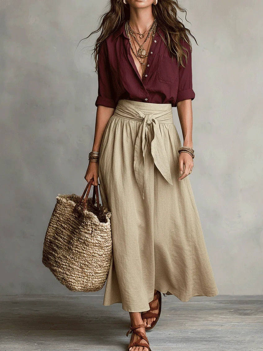Vera™ | Elegant Black Top & Olive Green Midi Skirt Set