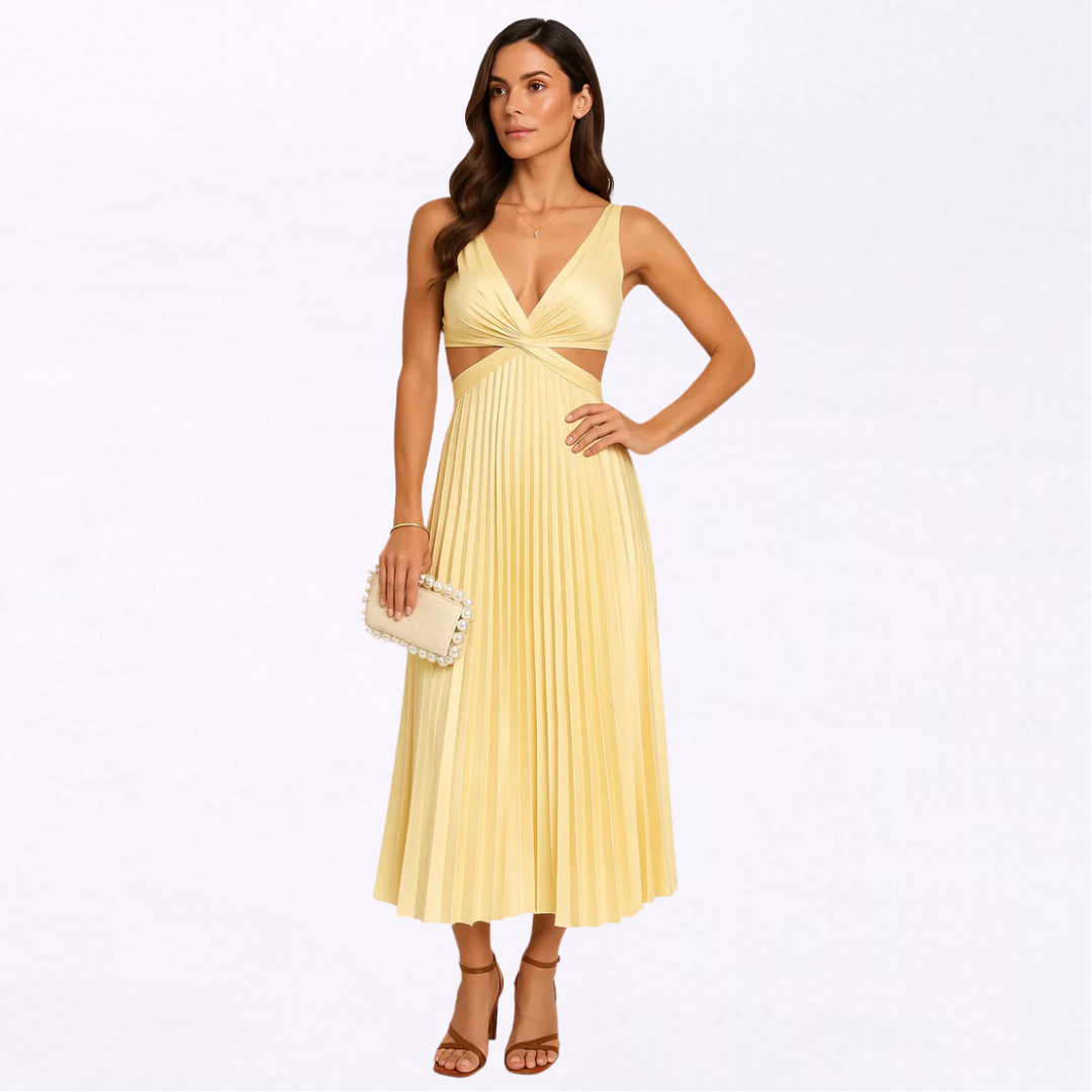 Liora™ | Pleated Cut-Out Midi Dress
