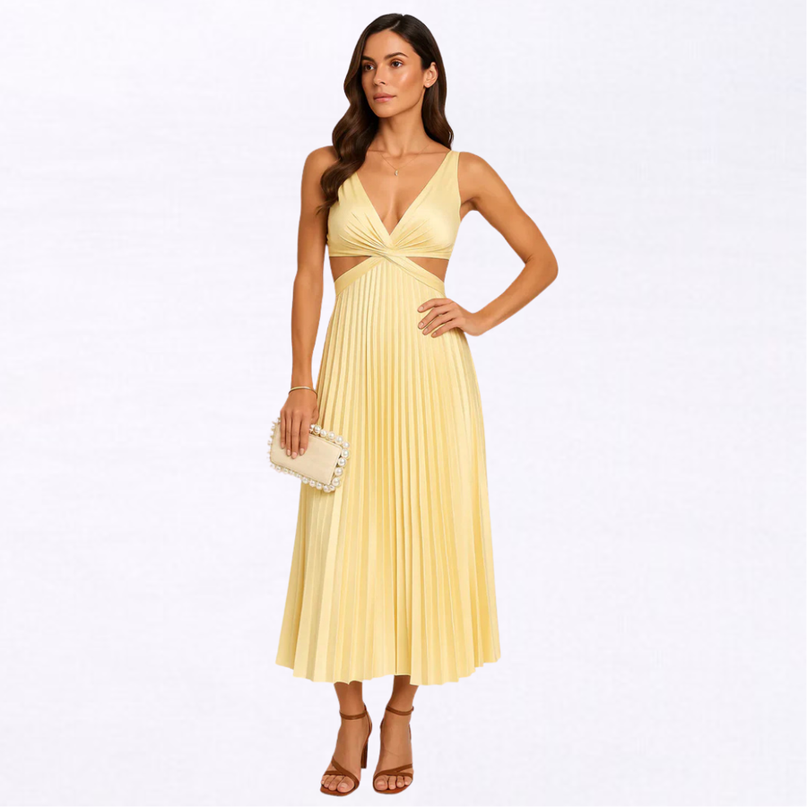 Liora™ | Pleated Cut-Out Midi Dress
