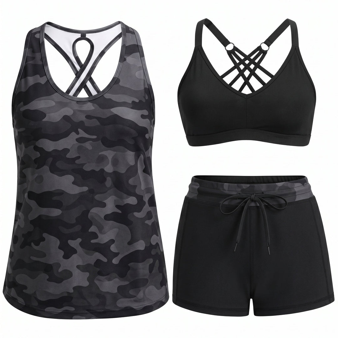 ARABELLA | SPORTY THREE-PIECE TANKINI SET WITH POCKETS