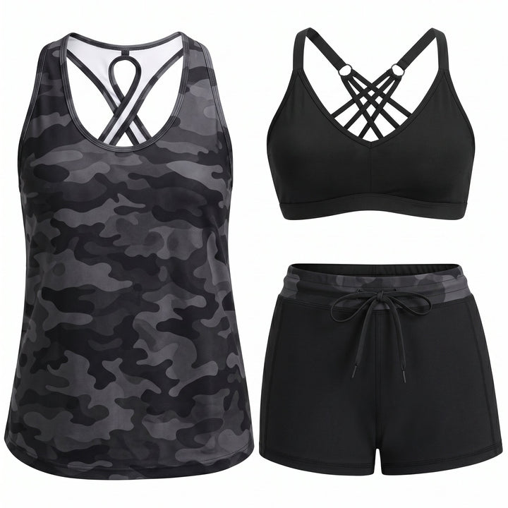 ARABELLA | SPORTY THREE-PIECE TANKINI SET WITH POCKETS