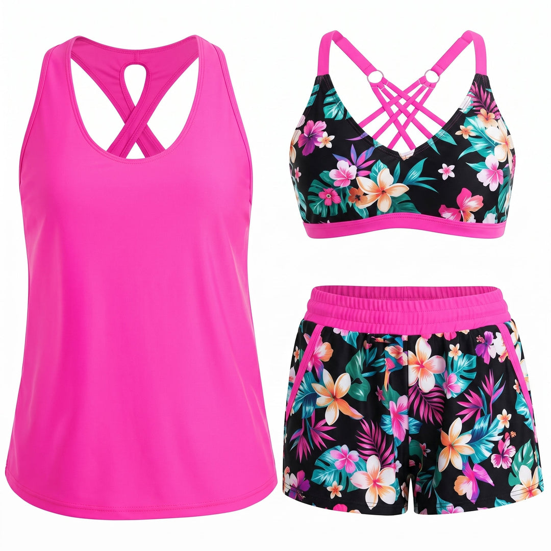 ARABELLA | SPORTY THREE-PIECE TANKINI SET WITH POCKETS