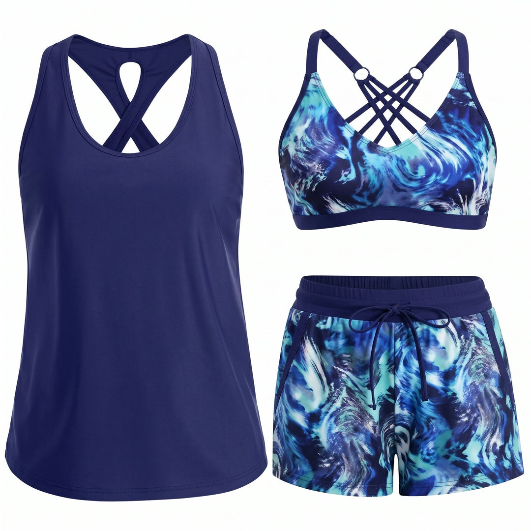 ARABELLA | SPORTY THREE-PIECE TANKINI SET WITH POCKETS