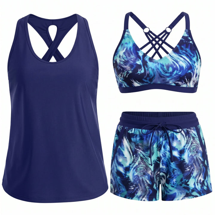 ARABELLA | SPORTY THREE-PIECE TANKINI SET WITH POCKETS