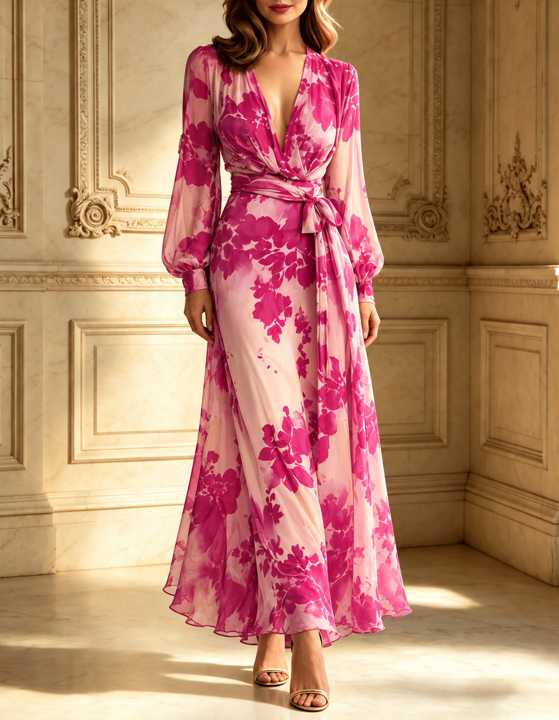 Fiorella | Floral Wrap V-Neck Maxi Dress