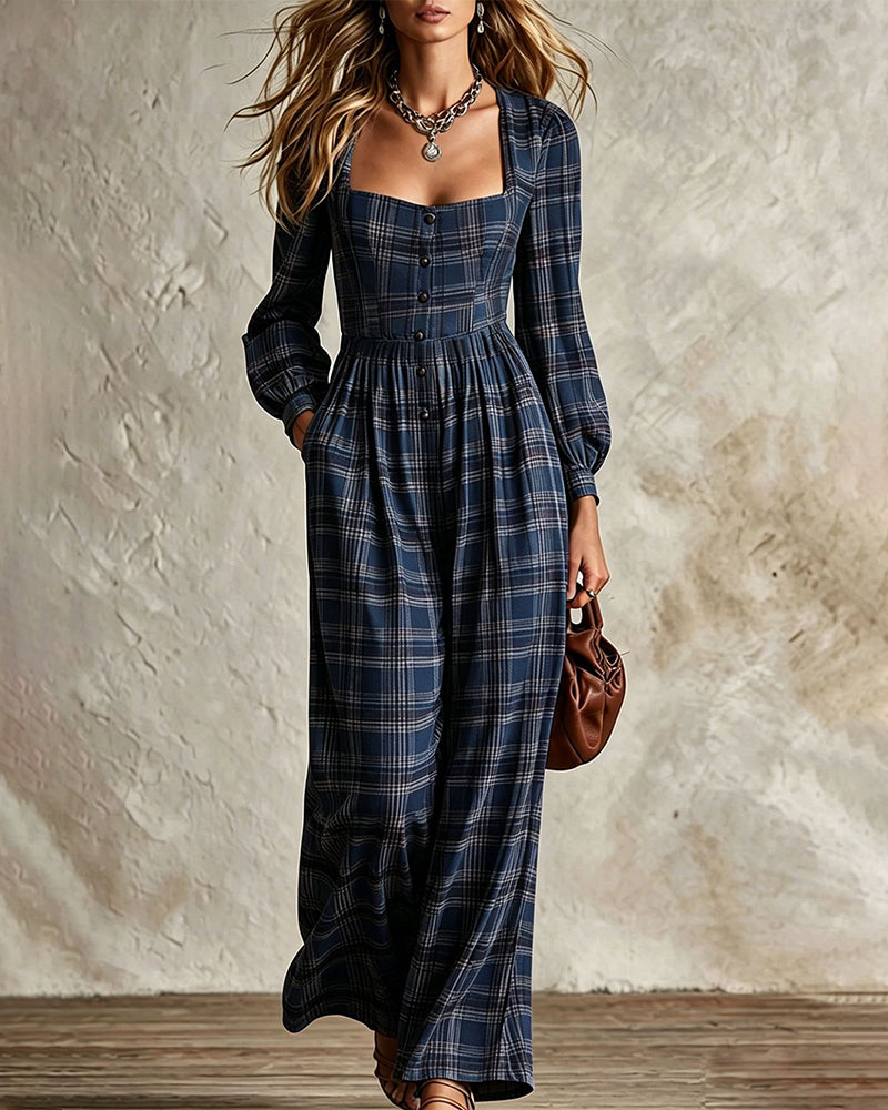 Vintage Plaid Wide Leg Jumpsuit