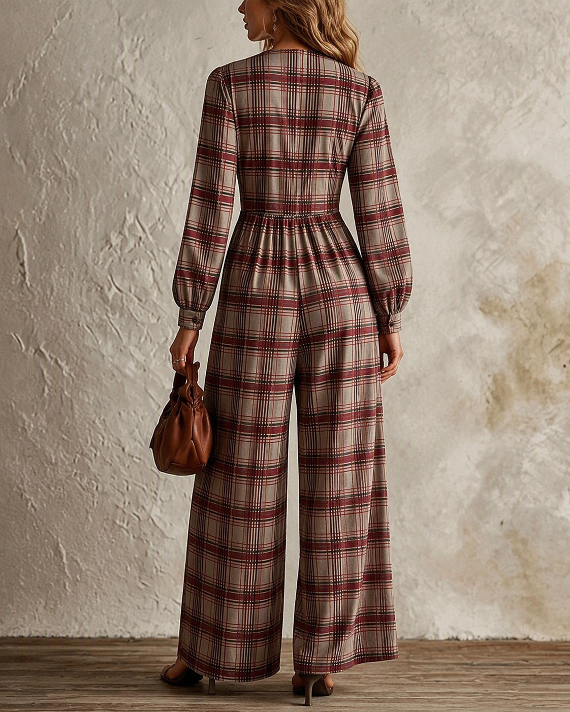 Vintage Plaid Wide Leg Jumpsuit