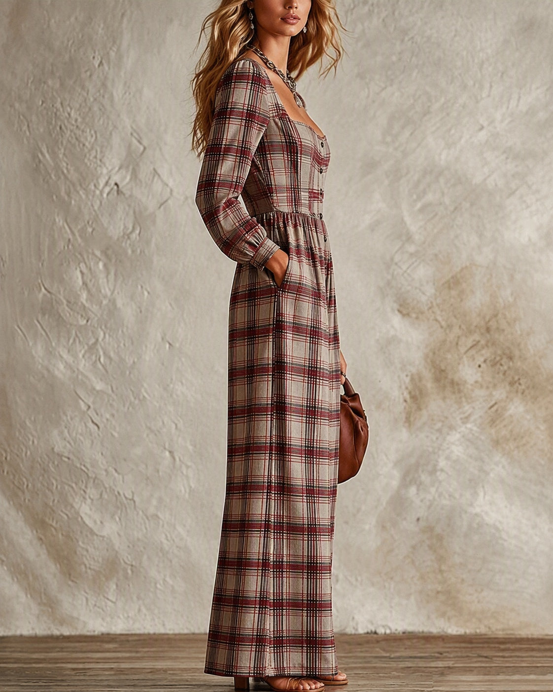 Vintage Plaid Wide Leg Jumpsuit