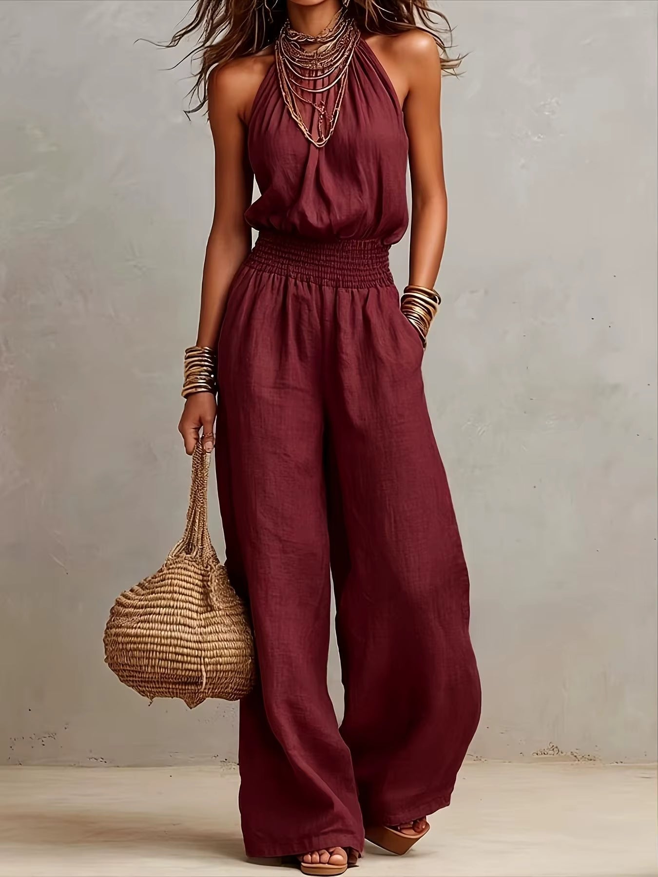 Aveline™ | Halterneck Linen Blend Jumpsuit