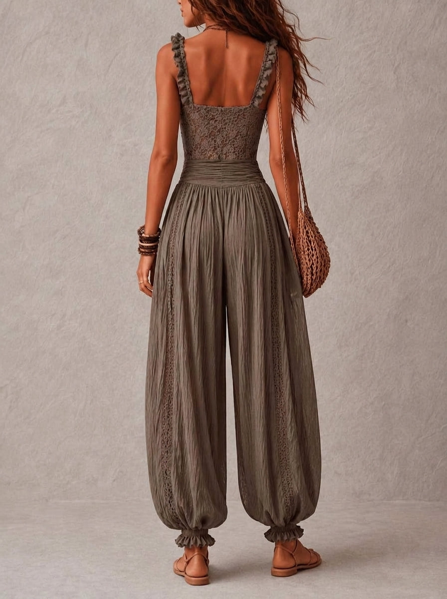 Eva | Lace Top &amp; Pleated Cotton Pants Set