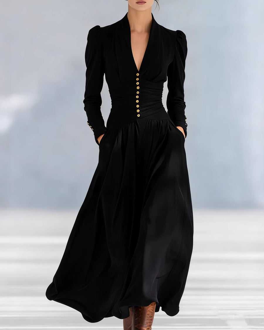 Annika | Fitted High-Waist Pleated Midi Dress