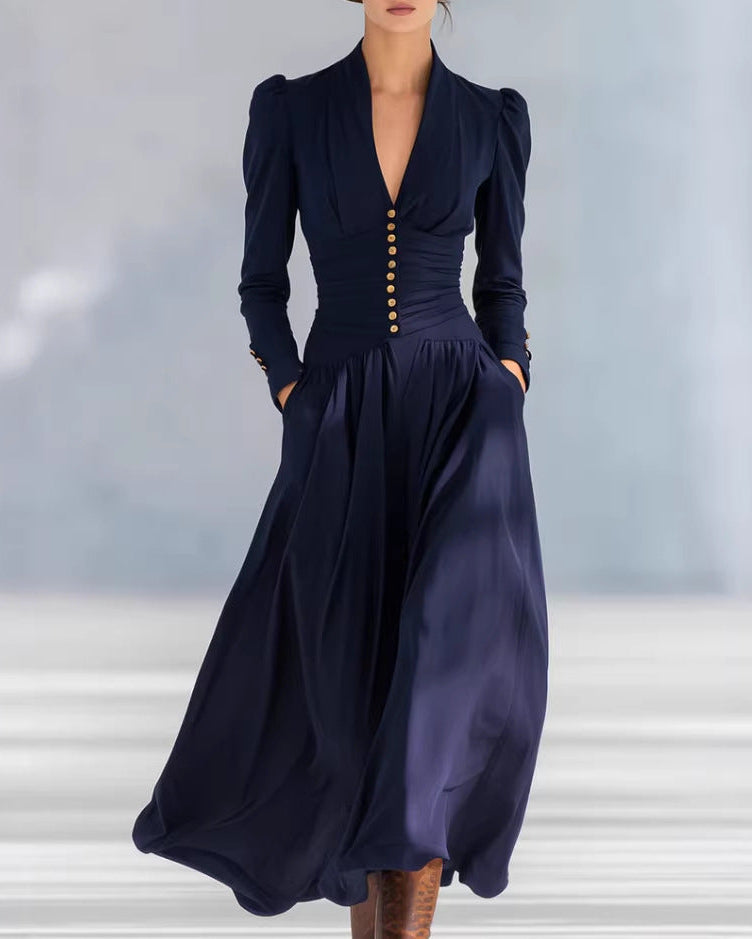 Annika | Fitted High-Waist Pleated Midi Dress