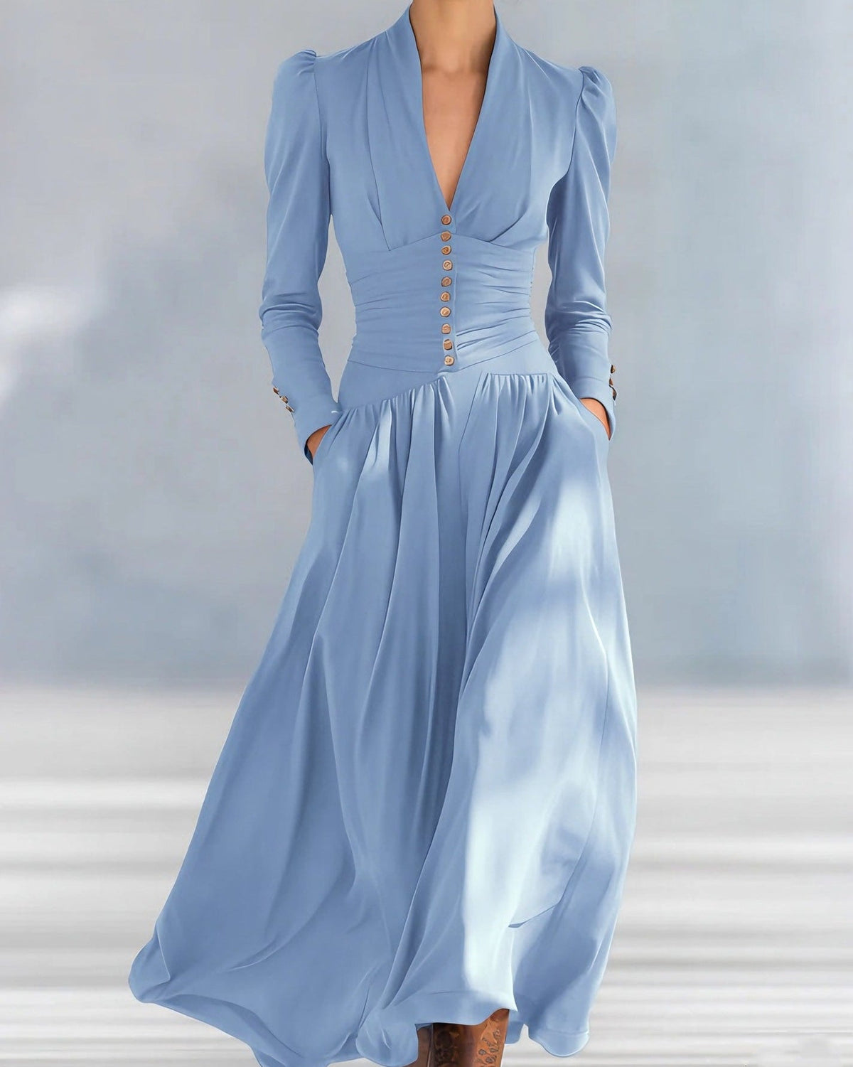 Annika | Fitted High-Waist Pleated Midi Dress