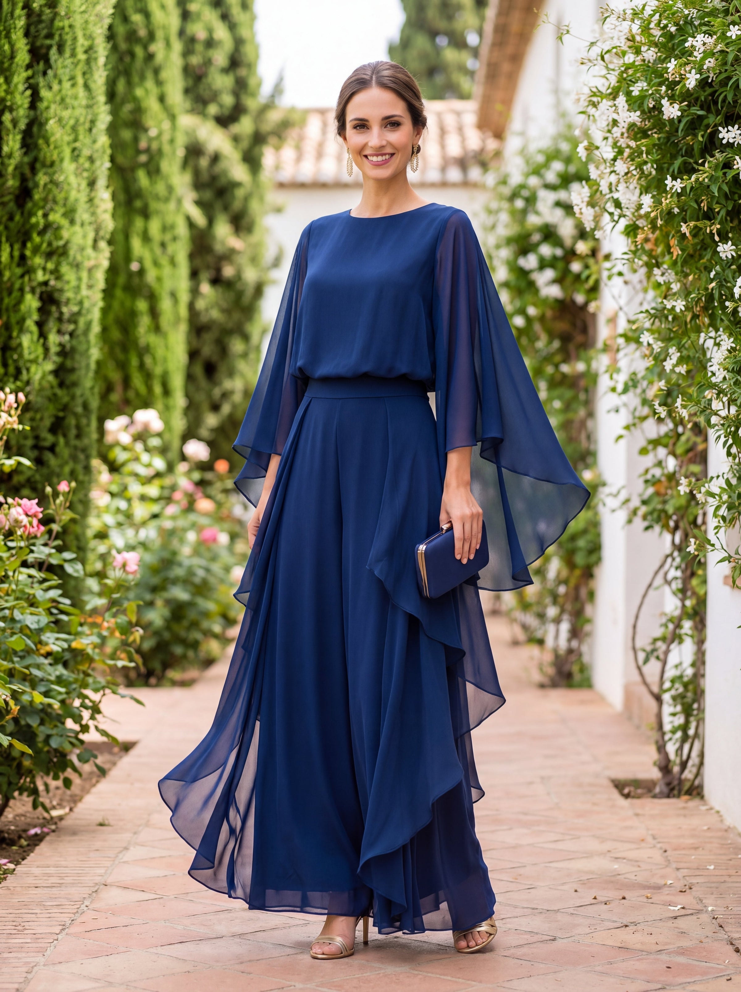 Adeline | Two-Piece Ruffle-Sleeve Crepe Set