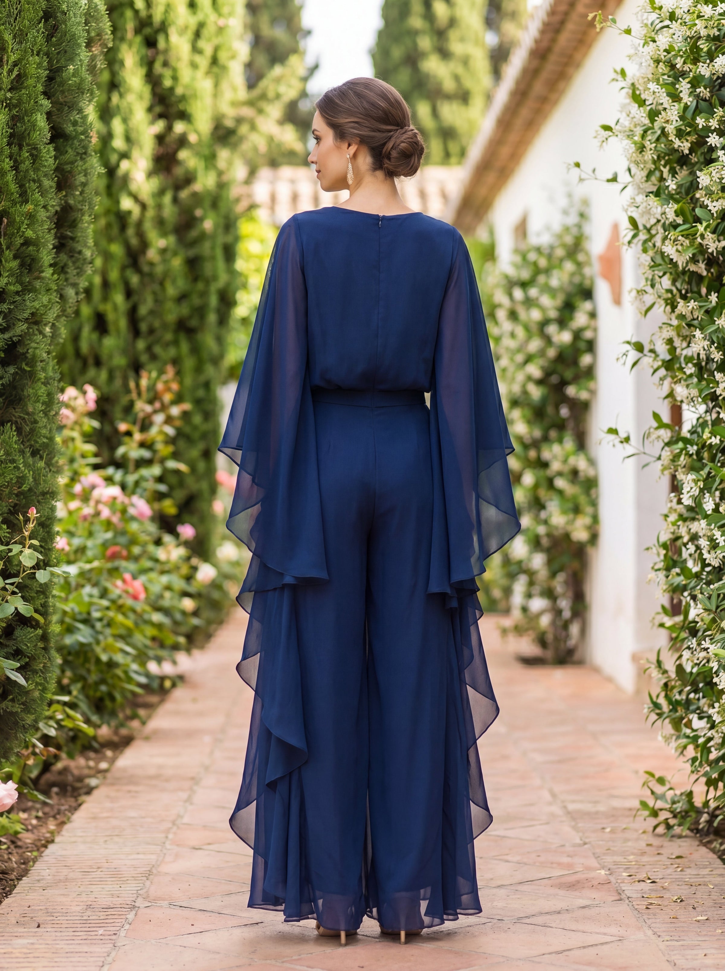 Adeline | Two-Piece Ruffle-Sleeve Crepe Set