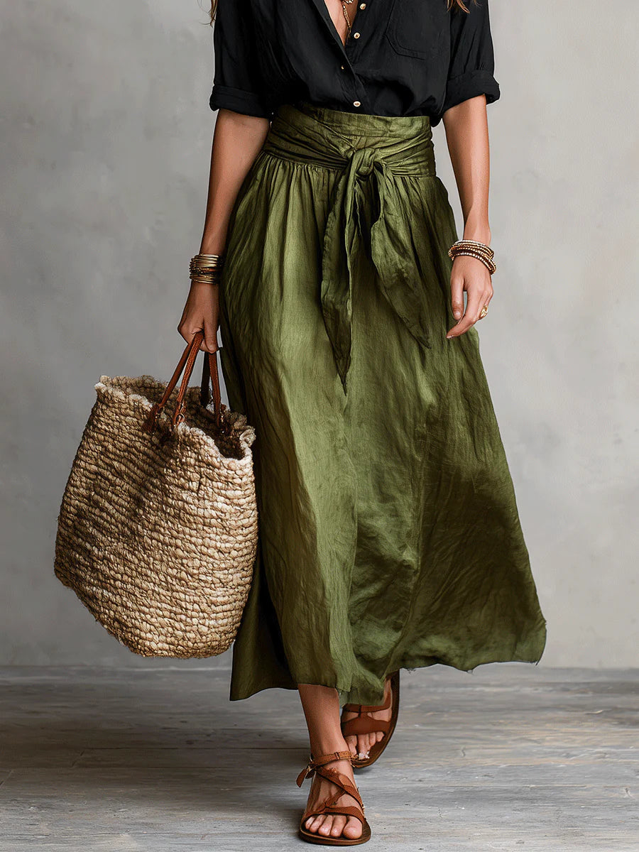 Vera™ | Elegant Black Top & Olive Green Midi Skirt Set