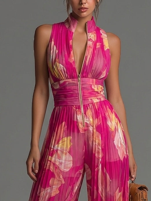 Nicole™ | Floral Pleated Chiffon Jumpsuit