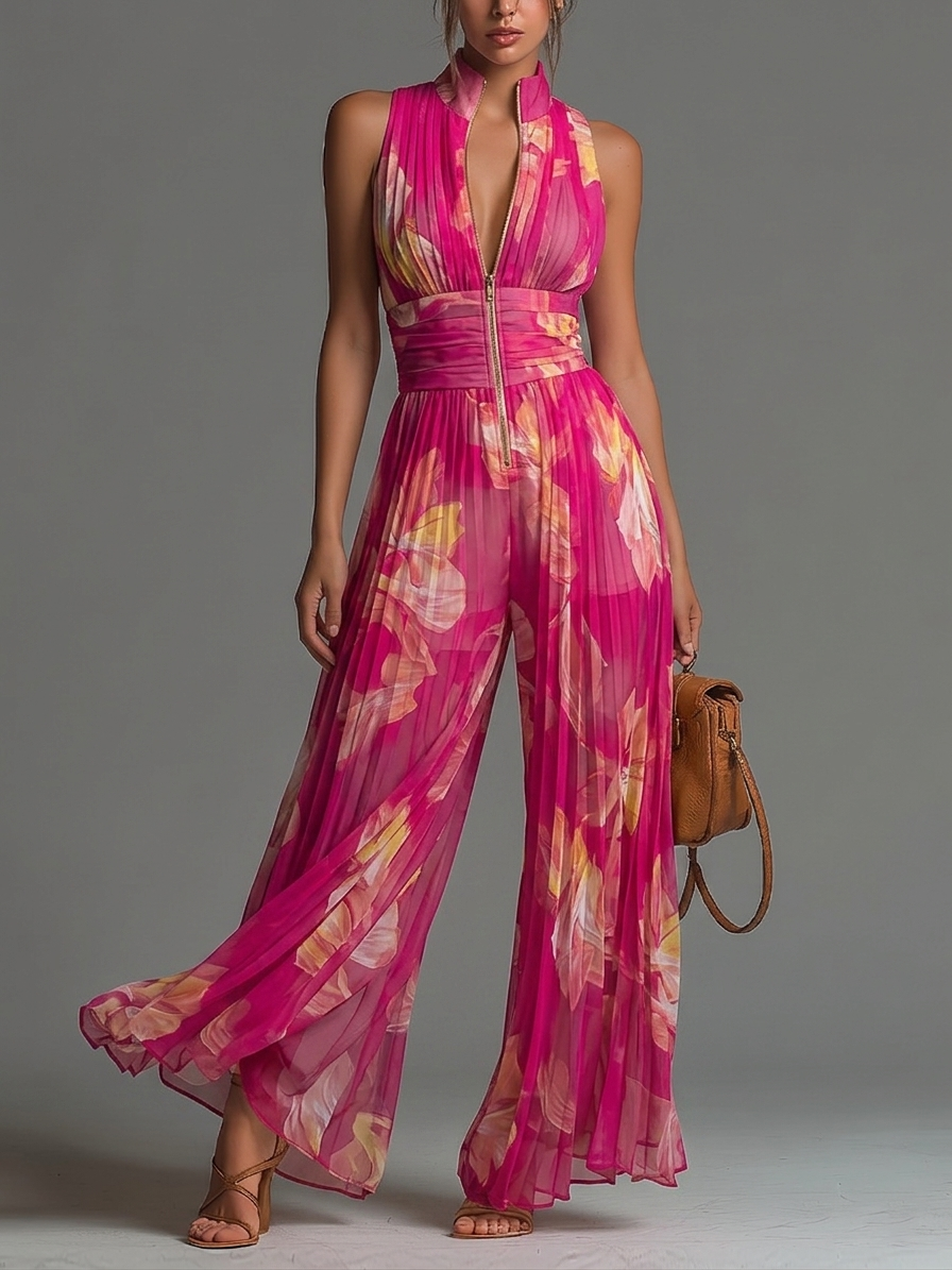 Nicole™ | Floral Pleated Chiffon Jumpsuit