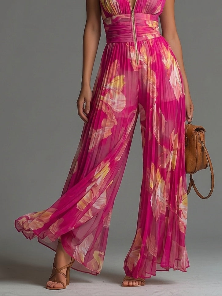 Nicole™ | Floral Pleated Chiffon Jumpsuit