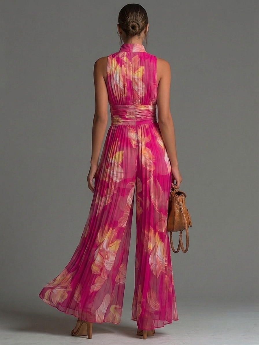 Nicole™ | Floral Pleated Chiffon Jumpsuit
