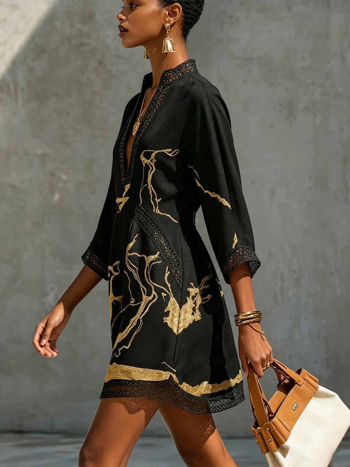 Lucienne™ | Marble Print Linen Blend Dress