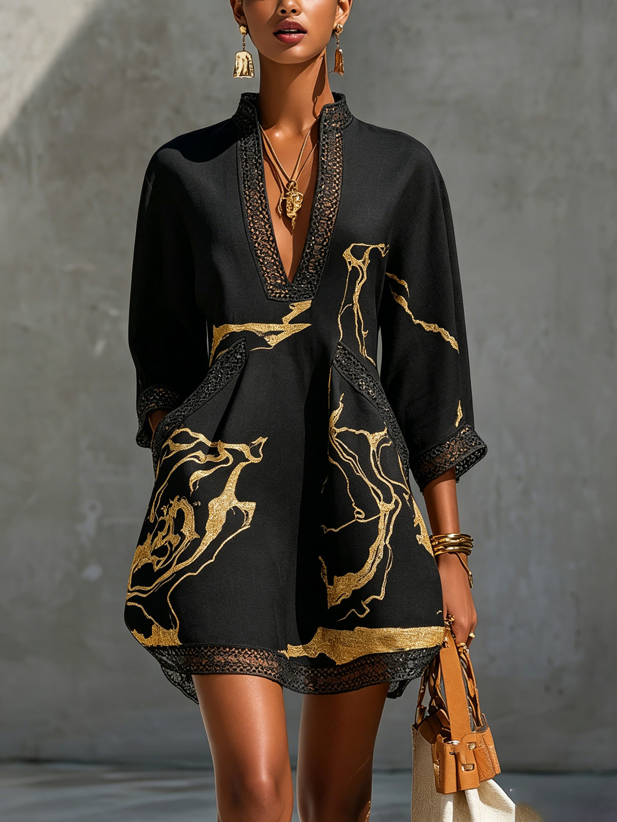 Lucienne™ | Marble Print Linen Blend Dress