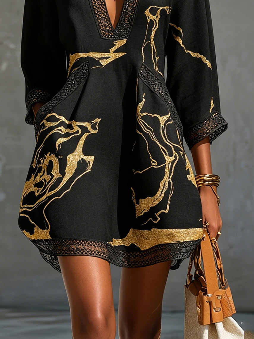 Lucienne™ | Marble Print Linen Blend Dress